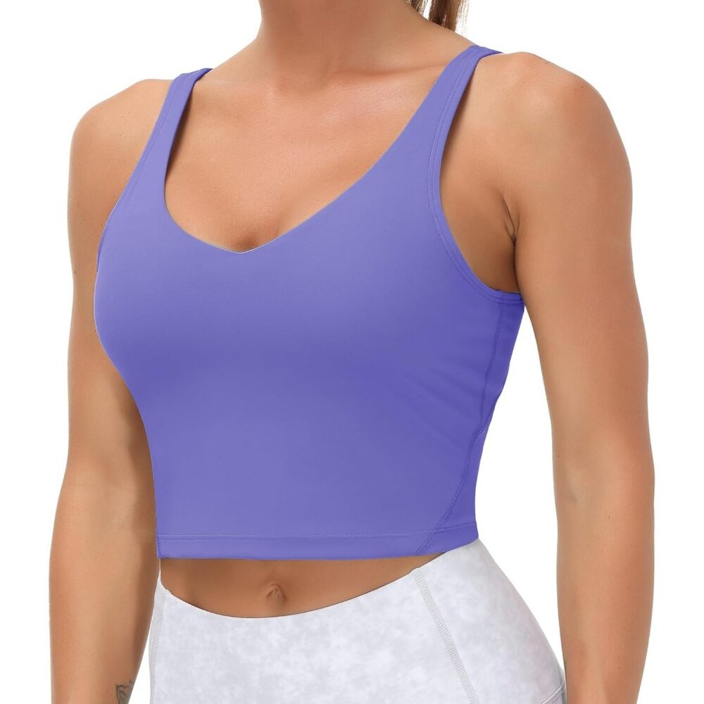 〽️Women's Bright Purple Pullover Longline Padded Wirefree Athletics Sports Bra